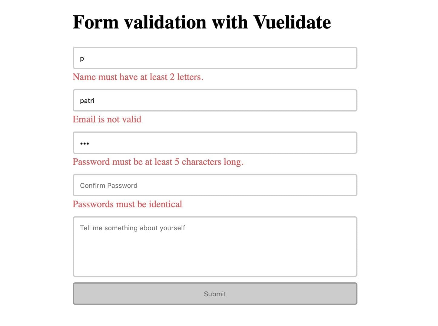 Vuelidate form errors